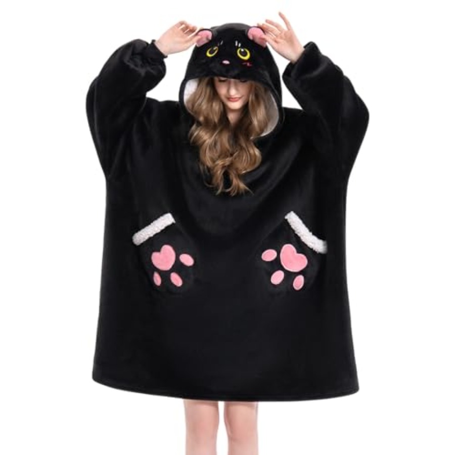 OLAOLA Black Cat Wearable Blan - Sherpa Hoodie Fleece incelemesi ve fiyatı
