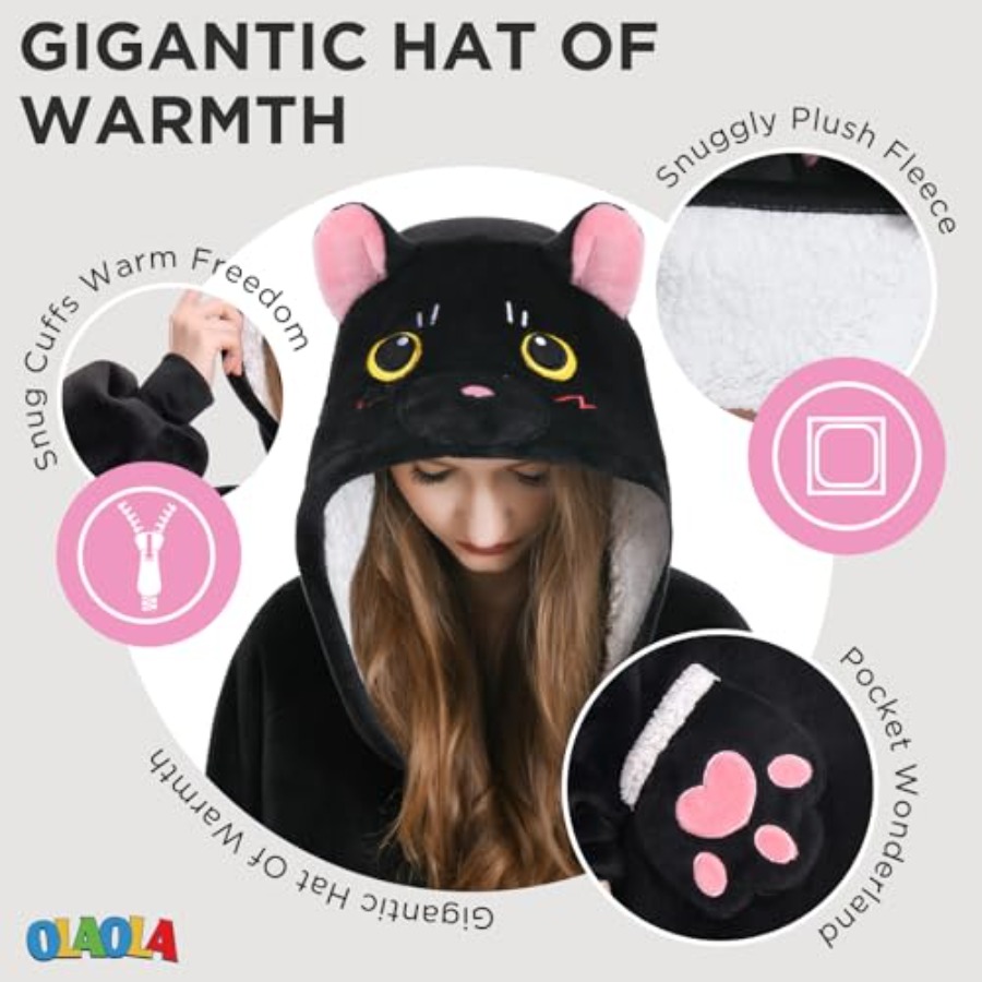 OLAOLA Black Cat Wearable Blan - Sherpa Hoodie Fleece incelemesi ve fiyatı