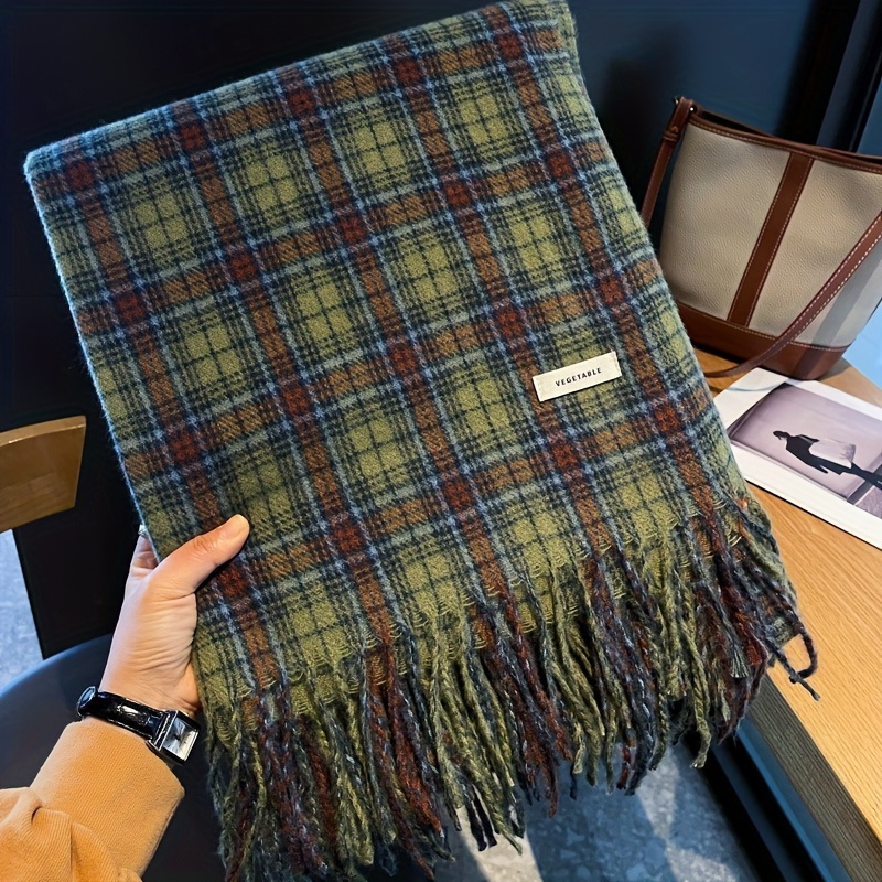 Vintage Green Plaid Tassel Sca - Cashmere Pashmina Wrap incelemesi ve fiyatı