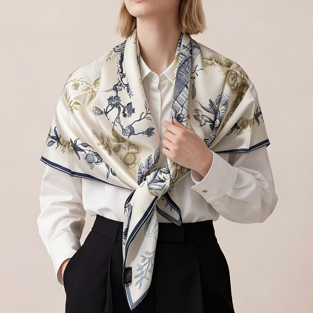 [BYSIFA] Blue White 100% Silk  - Shawl Wrap Winter incelemesi ve fiyatı