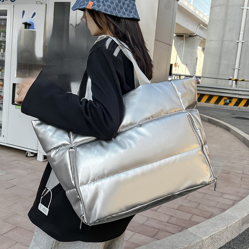 Women Y2k Silver Shoulder Bag  - Down Jacket Packable incelemesi ve fiyatı