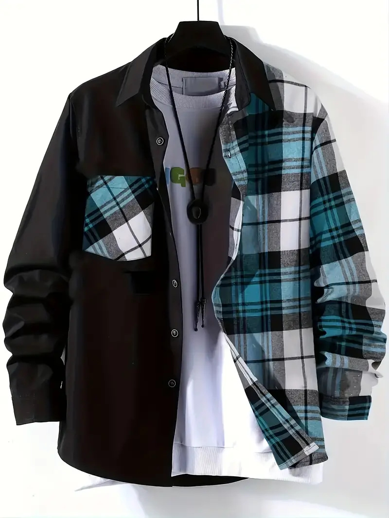 Spring and Autumn Men's Casual - Flannel Shirt Lined incelemesi ve fiyatı