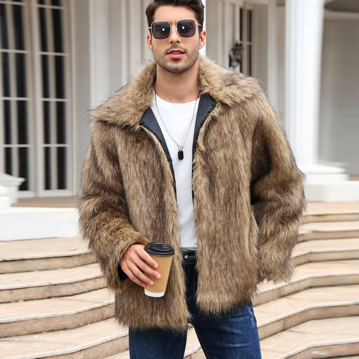 Men Faux Fox Fur Jacket Coat W - Down Jacket Packable incelemesi ve fiyatı