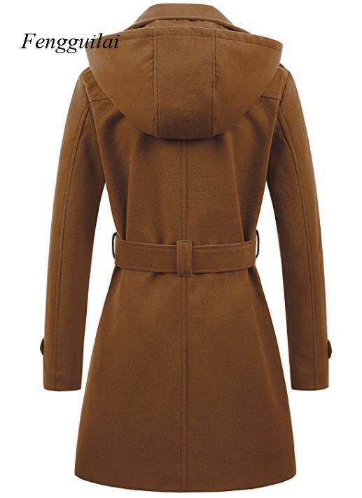 Women's Black Hooded Double Br - Wool Coat Peacoat incelemesi ve fiyatı
